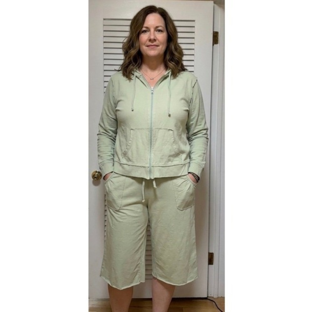 Old Navy Sage Crop Wide Leg Sweatpants & Zip Hoodie Set L/XL Casual Cozy Sporty
